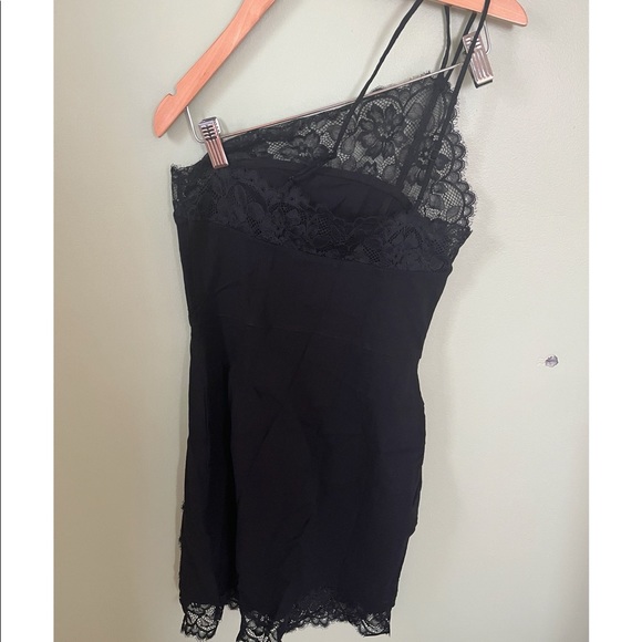 Free People Black Lace Detailing Bodycon One Shoulder  Dress Womens S - Picture 5 of 5